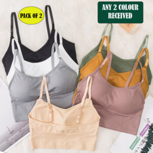 Women’s Cotton Lightly Padded Wire-Free Sports Bra Pack of 2 – Full Coverage, Size 28 to 34, Free Size by Mahavir Secrets