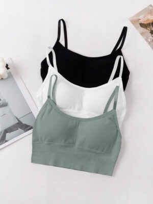 Women’s Cotton Lightly Padded Wire-Free Sports Bra Pack of 3 – Full Coverage, Size 28 to 34, Free Size by Mahavir Secrets"