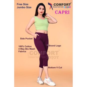 Comfort Women's Cotton 4-Way Stretch Bio-Wash Capri with Side Pocket