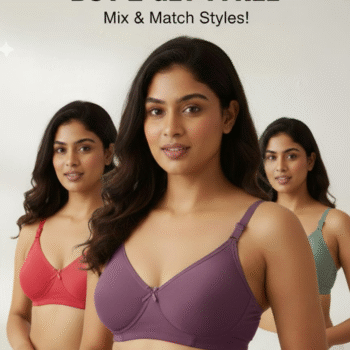 “Soft Cotton Non-Padded Everyday Bra Combo – Buy 2 Get 1 Free | Comfort Fit Daily Wear Bra for Women”