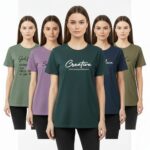 Premium  Cotton Printed T-Shirt Combo (Pack of 5) - Stylish Round Neck Half Sleeve Tees (Black, Olive Green, Lavender)