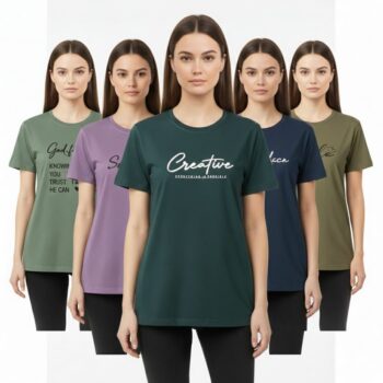 Premium  Cotton Printed T-Shirt Combo (Pack of 5) - Stylish Round Neck Half Sleeve Tees (Black, Olive Green, Lavender)